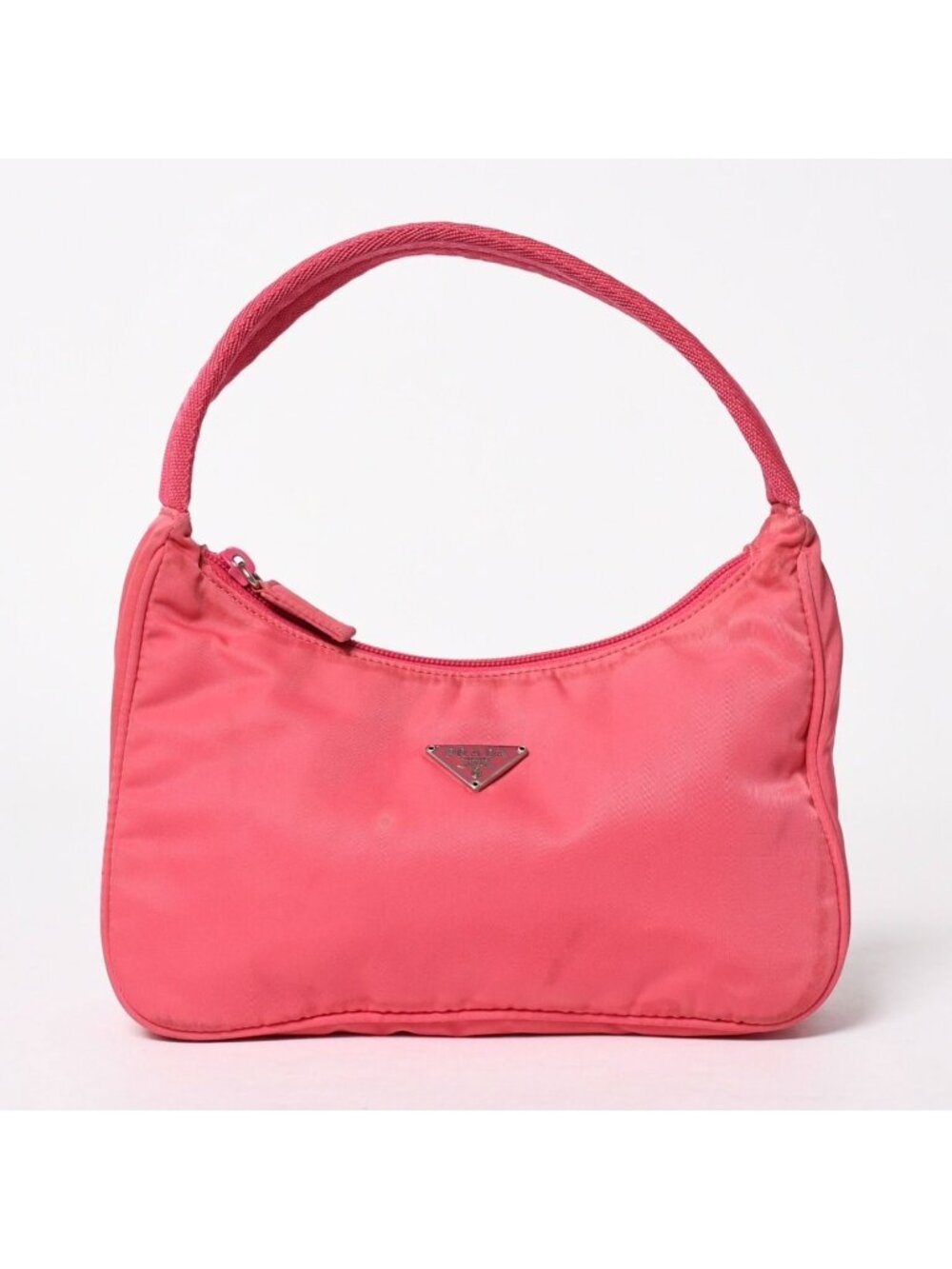 Prada Tessuto Nylon Mini Andbag Hobo Pouch Triangle Logo Pink Silver
